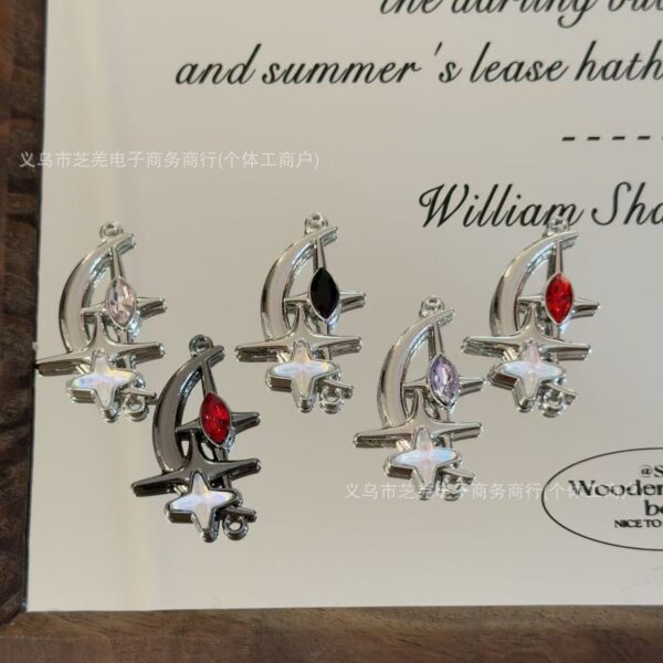 Wholesale High-quality zircon double-hole star and moon relief pendant, DIY bag charm, beaded pen, mobile phone chain, hair accessory.