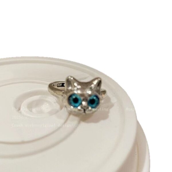 Wholesale Cartoon blue cat eye silver snake ring