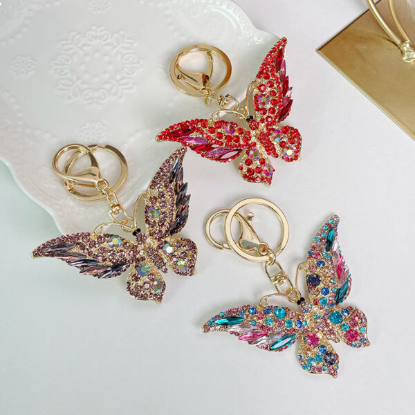 Wholesale Colored crystal rhinestone butterfly animal keychain