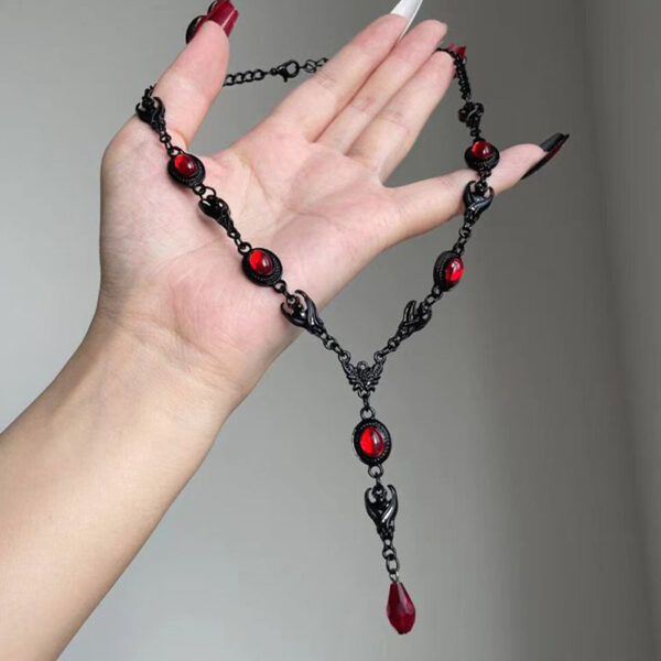 Wholesale Dark Gothic Style Halloween Red Zircon Necklace