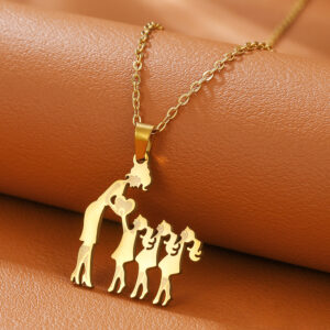 Mom + 3 daughters (gold) / Mother's day stainless steel necklace