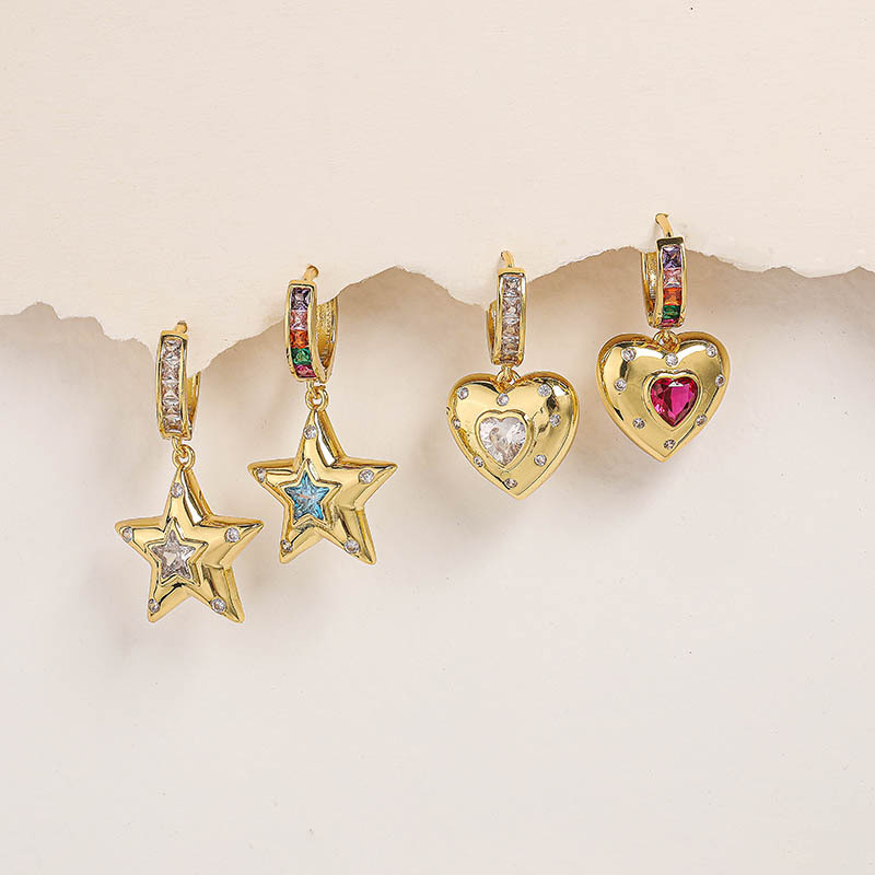 Wholesale asymmetric love five-inted star earrings
