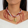 Wholesale Red woven rope crushed stone love Valentine's Day necklace