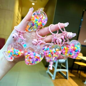 Wholesale Rainbow Candy Jelly Color Bead Sand Flow Bottle Liquid Keychain