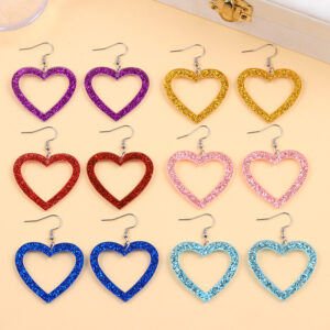 Wholesale Valentine's Day Multi colored Sparkling Hollow Love Acrylic Earrings