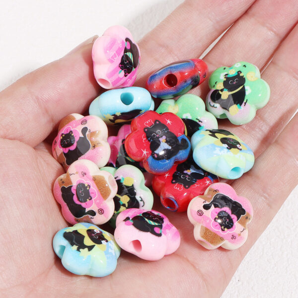 Wholesale 10pcs 20mm double-sided color cartoon black cat flower acrylic beads