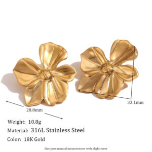 Cast five-petal flower stud earrings-large-Gold