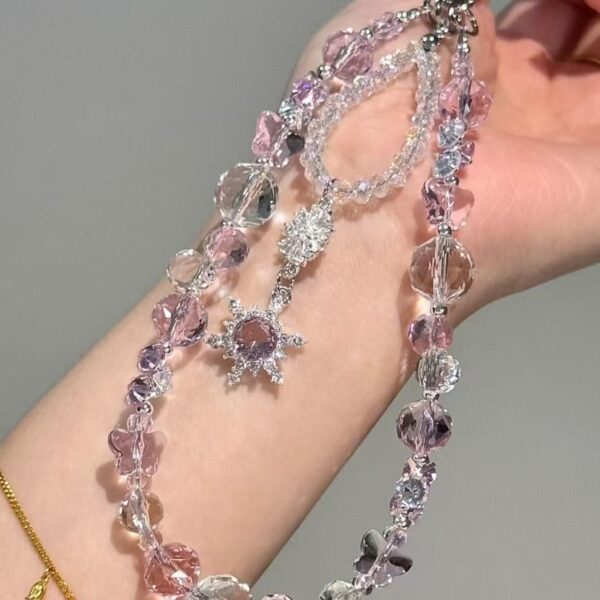 Wholesale Pink Sun Crystal Beaded Phone Strap Keychain