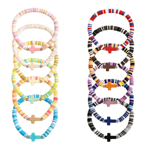 Wholesale Turquoise Cross Bohemian Colorful Soft Clay Beach Elastic Adjustable Bracelet