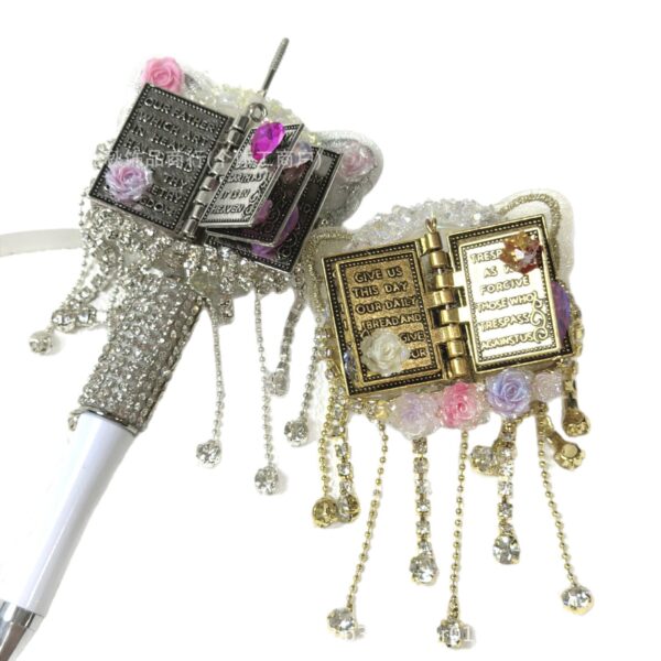 Wholesale Page-turning tassel chain scripture with three-dimensional inlaid diamonds and straight-hole beads