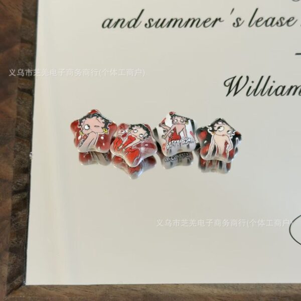 Wholesale 10pcs Star Relief Red Cartoon Girl Acrylic Beads