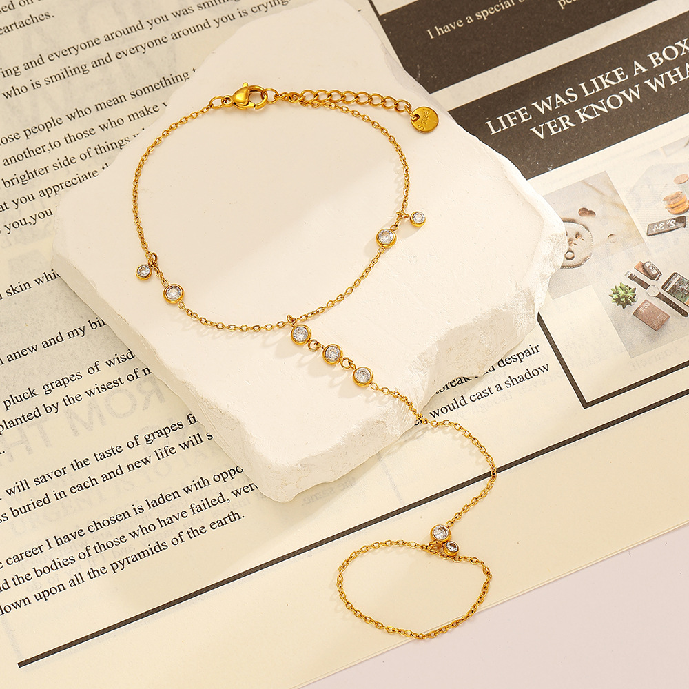 Wholesale Stainless Steel Mittens Bracelet Niche Ring with Diamonds Golden Bracelet