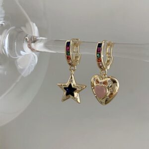 Wholesale Valentine's Day colored stone heart-shaped asymmetric star earrings