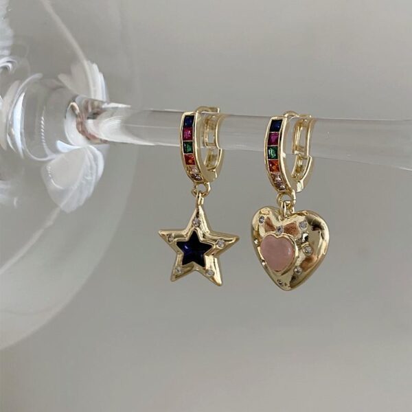 Wholesale Valentine's Day colored stone heart-shaped asymmetric star earrings