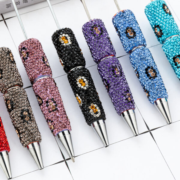 Wholesale Leopard print multi-color plastic diamond studded beadab pens