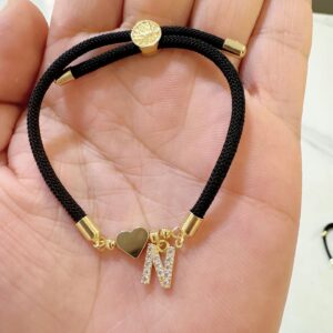 Black rope zircon letter bracelet—n