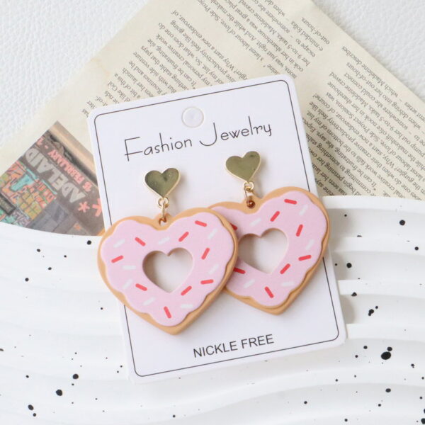 Wholesale Valentine's Day Acrylic Enameled Heart-Shaped Donut Earrings - Sweet, Fun, Vacation Style, Holiday Party Gift Earrings