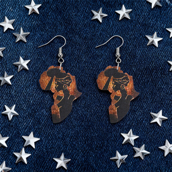 Wholesale Vintage Wooden African Silhouette Earrings Versatile Drop Earrings