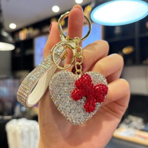 Diamond-studded heart-shaped bow (white) / 4.5*4.7