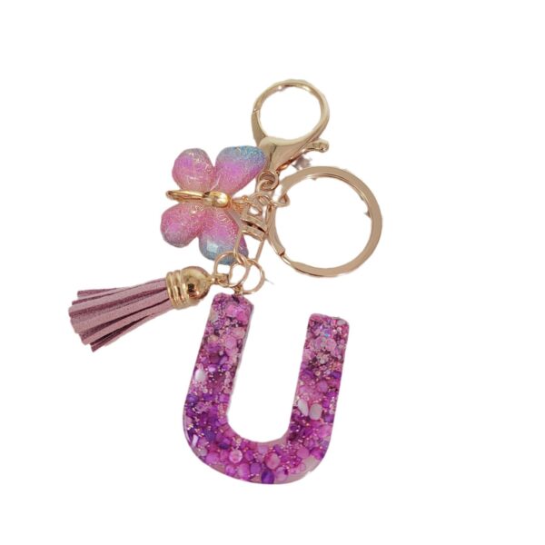 Wholesale Purple Illusion Color Double Glue Letter Glitter Tassel Keychain