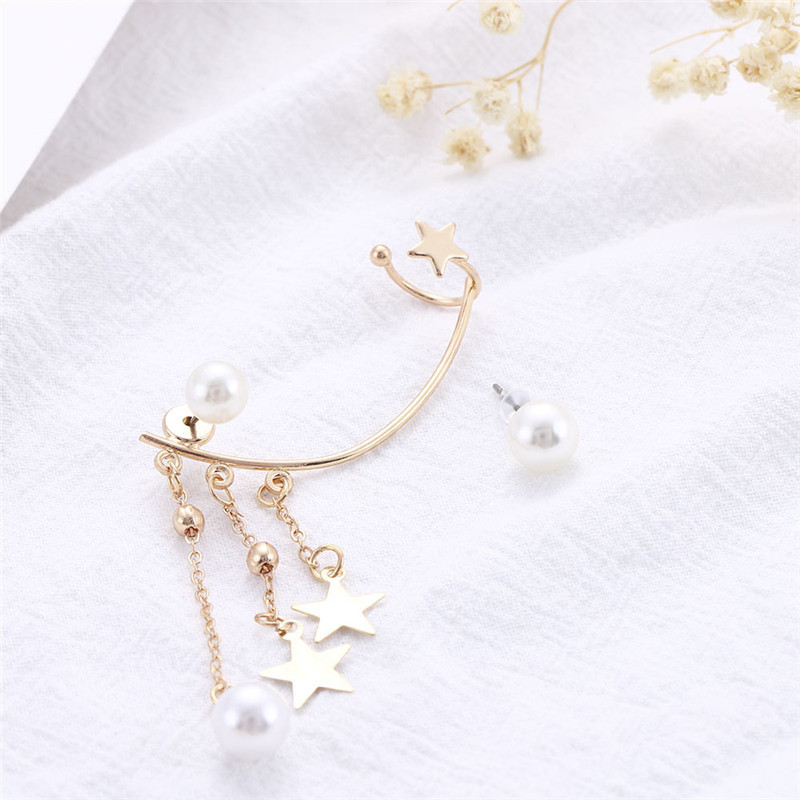 Wholesale Pearl long pentagram tassel ear hook