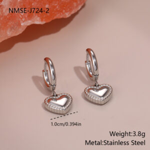 NMSE-J724-2 Steel Heart Earrings / 18K