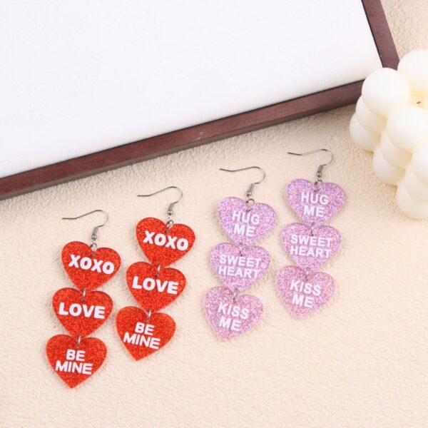 Wholesale Valentine's Day Flash Three in One Heart Letter Acrylic Earrings