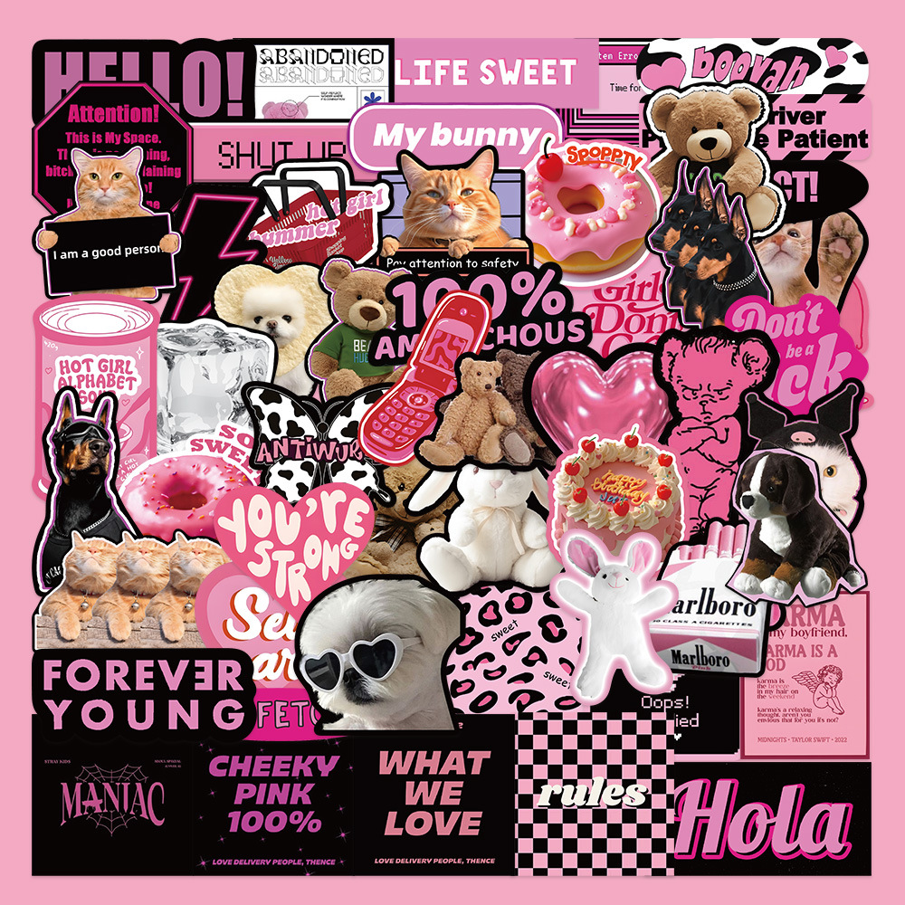 Wholesale pink and black English cartoon Waterproof Vinyl Stickers