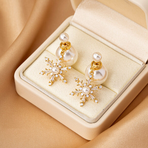 Wholesale Christmas Snowflake Pearl Silver Needle Earrings