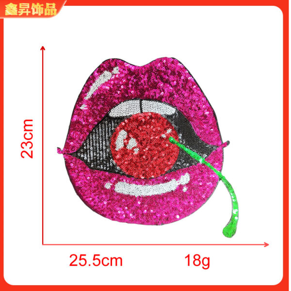 Wholesale Sparkling Cherry Beads Mouth Embroidery DIY Patches