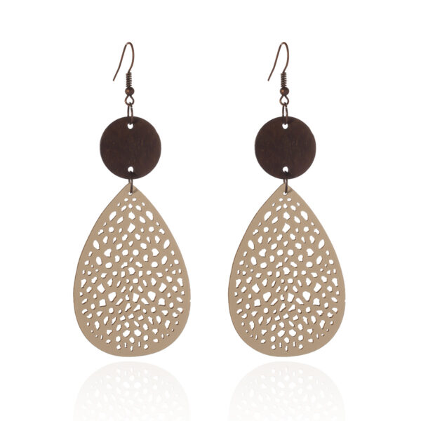 Wholesale 2pcs Retro Water Drop Heart Leather Wood Piece Love Round Earrings