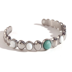 Oval Tianhe Stone White Jade Opening Bracelet-Steel Color
