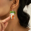 Wholesale Easter cartoon rabbit holding carrot acrylic earrings
