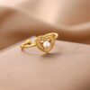 Wholesale Luxury Zircon Pearl Heart-Shaped Adjustable Opening Ring