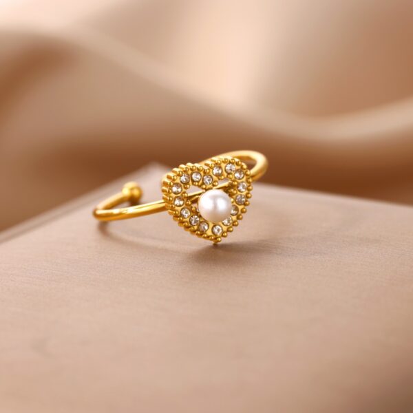 Wholesale Luxury Zircon Pearl Heart-Shaped Adjustable Opening Ring
