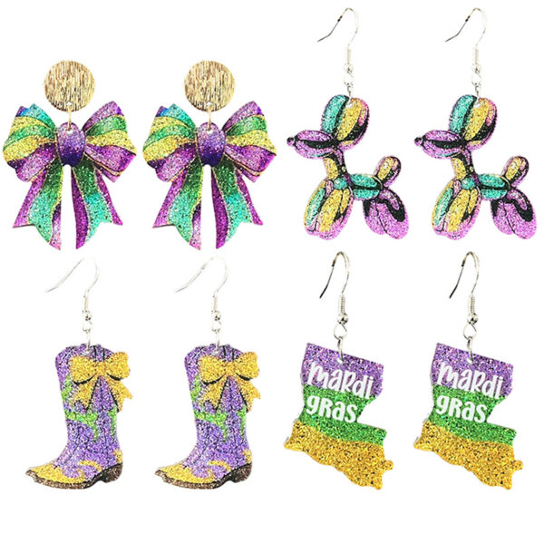 Wholesale Carnival Shining Parade Boots Map Bow Earrings