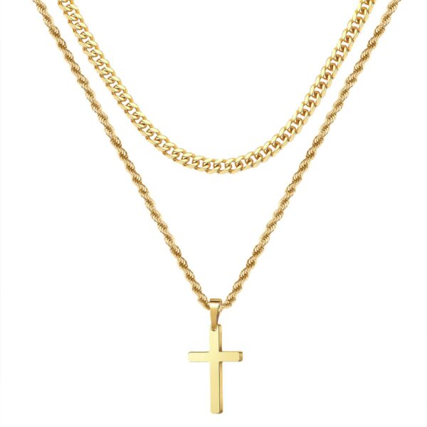 O1CN017RgdWH1xvngzld7VW_2208907706506-0-cib Wholesale Golden cross double layered titanium steel necklace