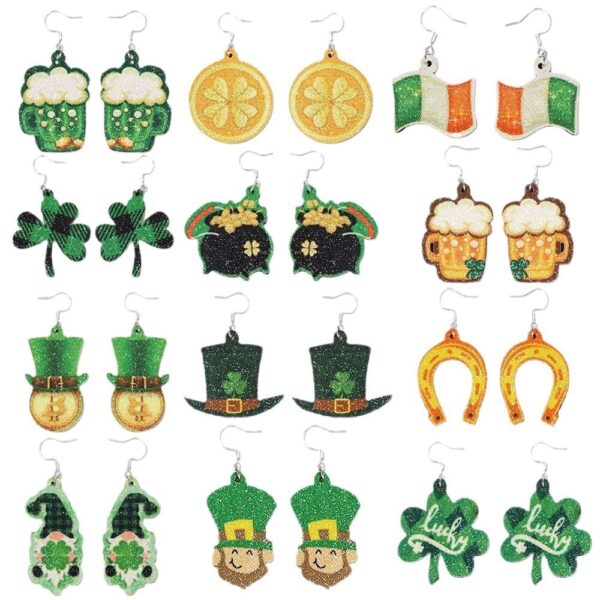 Wholesale St. Patrick's Day glitter green shamrock earrings