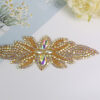 Wholesale New Gold-Colored Crystal Glass Rhinestone Applique with Colored Diamonds, Handmade Rhinestone Applique for Bridal Waistbands with Adhesive Backing