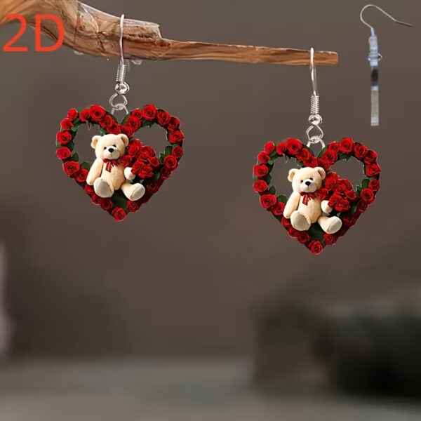 Wholesale Heart shaped teddy bear rose Valentine's Day acrylic earrings