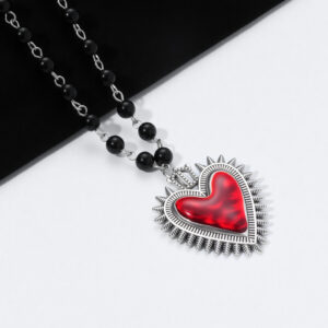 Spiked love-black bead necklace