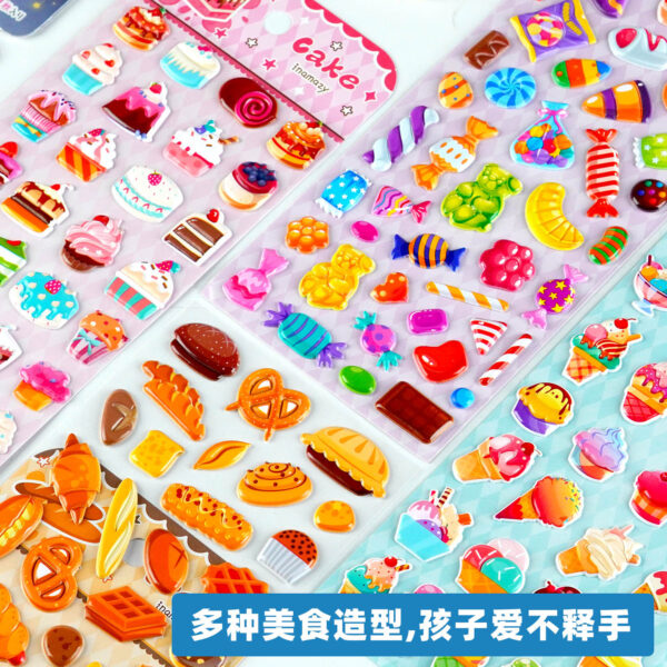 Wholesale Ice Cream Gourmet Dessert Cake Candy Food 3D Bubble Stickers Kidsren Boys and Girls Decorative Stickers