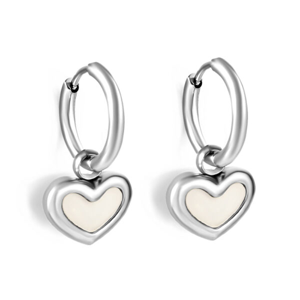 Wholesale Stainless steel round circle heart-shaped white shell earrings for women