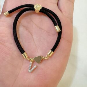 Black rope zircon letter bracelet—v