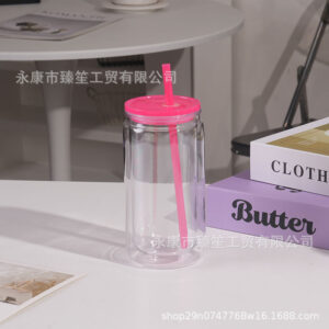 Transparent rose red cover / 475ml/16oz