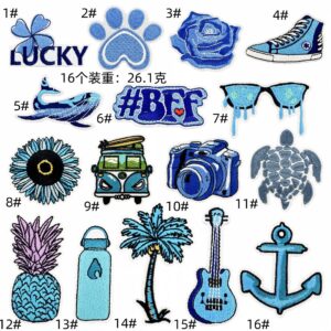 Blue series cloth patch set 16 pieces