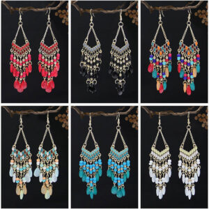 Wholesale Long bead water droplet fringe Bohemian style earrings