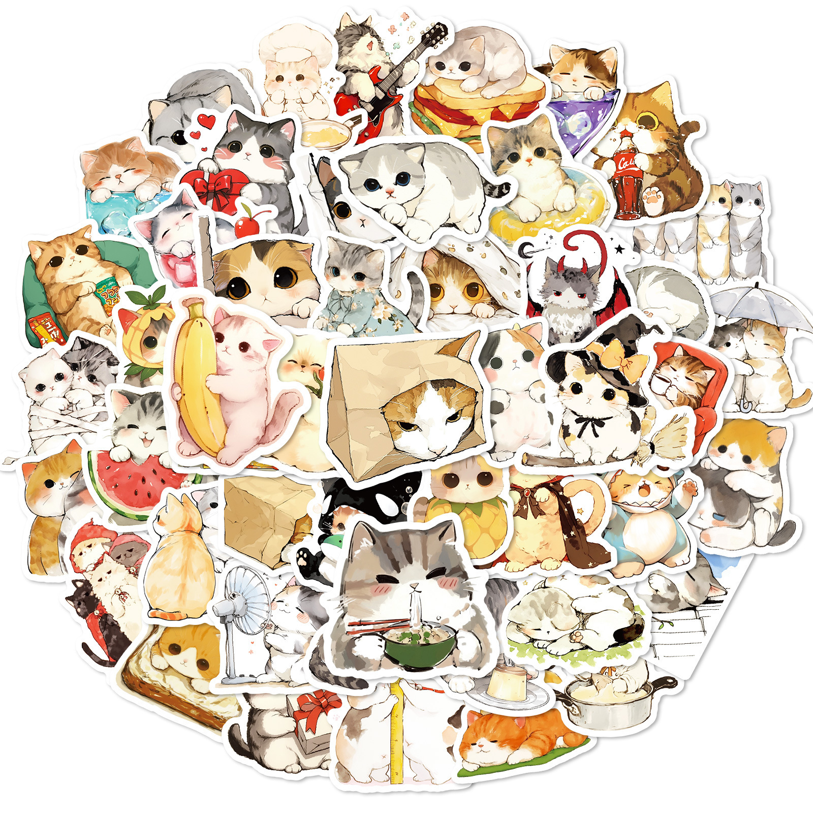 Wholesale watercolor healing cat graiti stickers