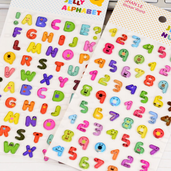 Wholesale Colorful Transparent Candy Stereo 3D Number Symbols English Letters Crystal Stickers Kidsren's Decoration DIY Stickers