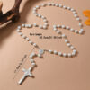 Wholesale Glass Imitation Pearl Cross Rosary Necklace